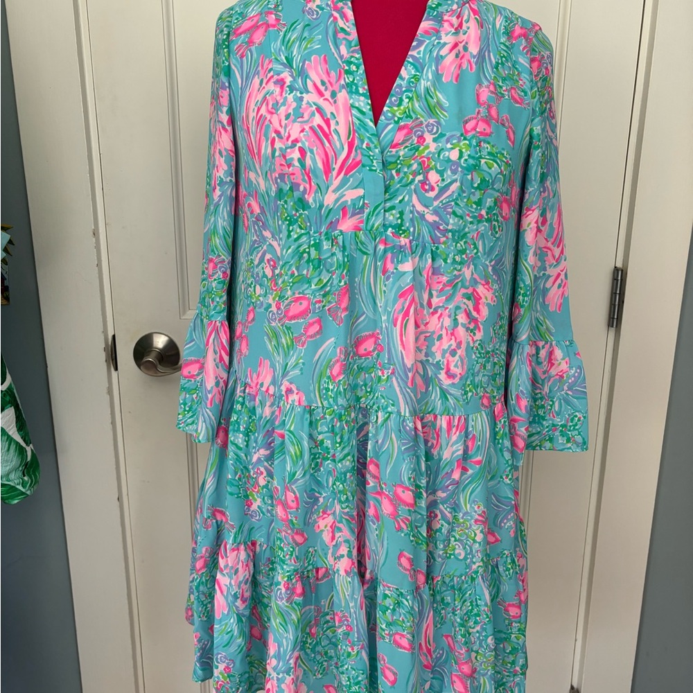 Lilly Pulitzer Floral V-Neck Dress - Pink and Green